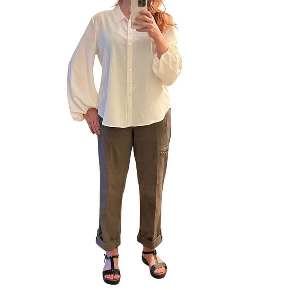 Neiman Marcus Elegant Ivory White Button Down Puff Sleeve Pirate Poet Blouse XL - Picture 6 of 12